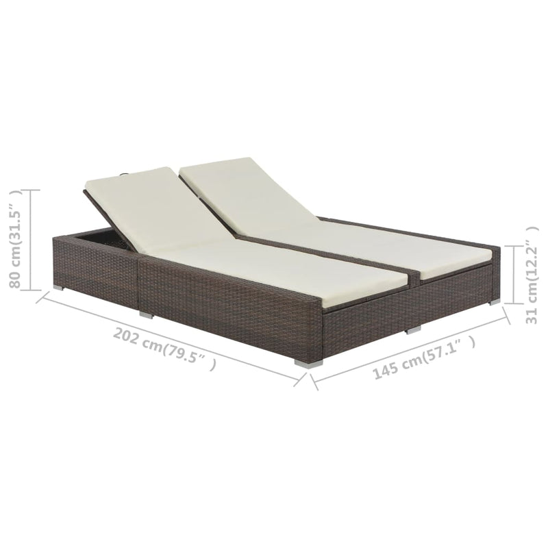 vidaXL barna kétszemélyes polyrattan napozóágy