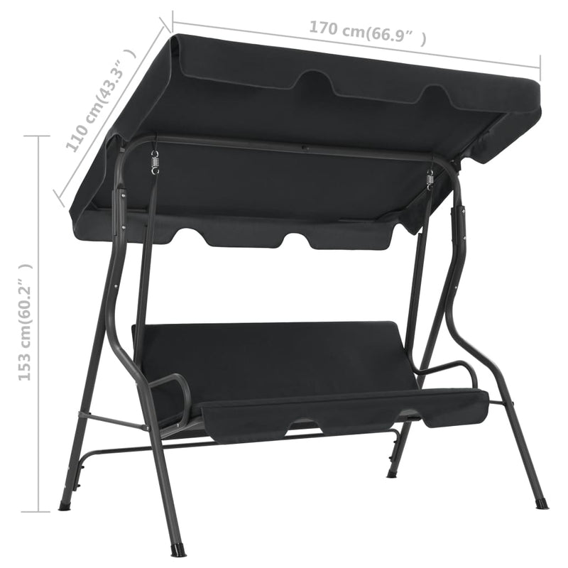 vidaXL antracitszürke kerti hintaágy 170 x 110 x 153 cm