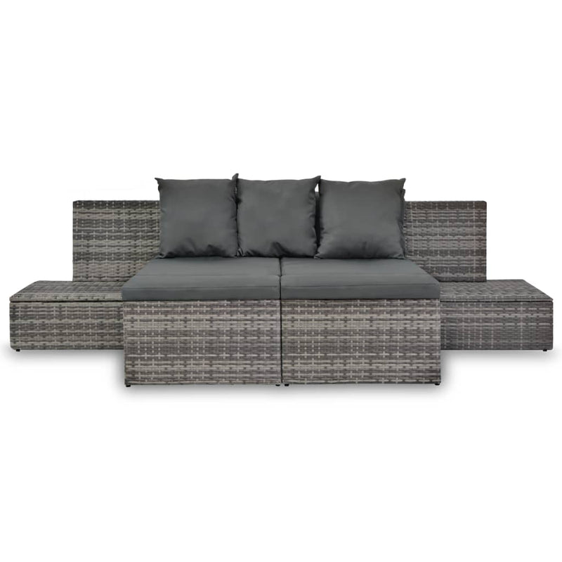 vidaXL 4-részes szürke polyrattan kerti bútorszett párnákkal