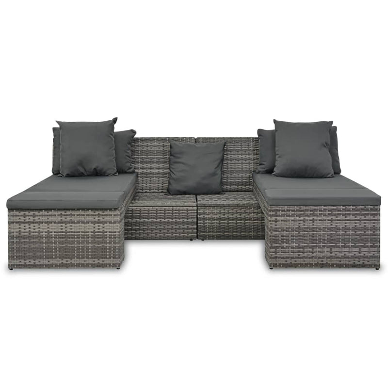 vidaXL 4-részes szürke polyrattan kerti bútorszett párnákkal