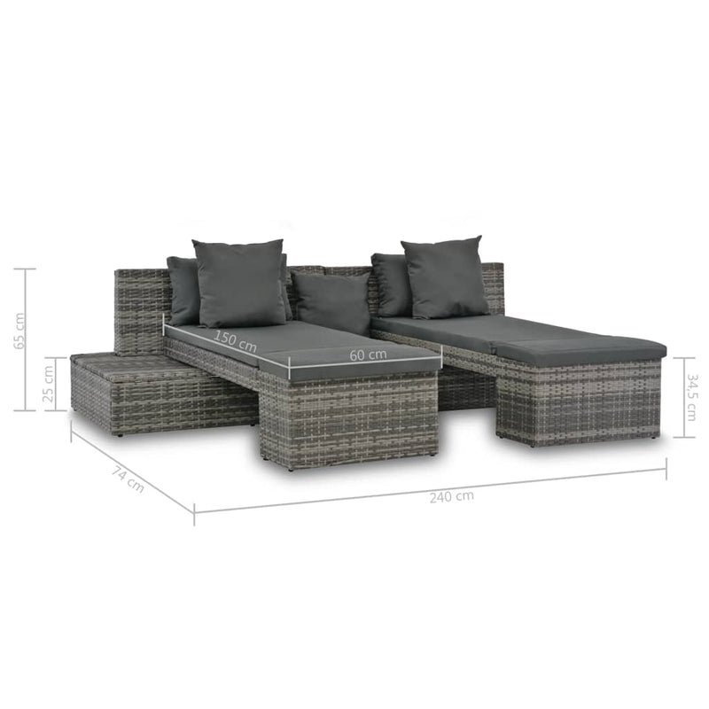 vidaXL 4-részes szürke polyrattan kerti bútorszett párnákkal
