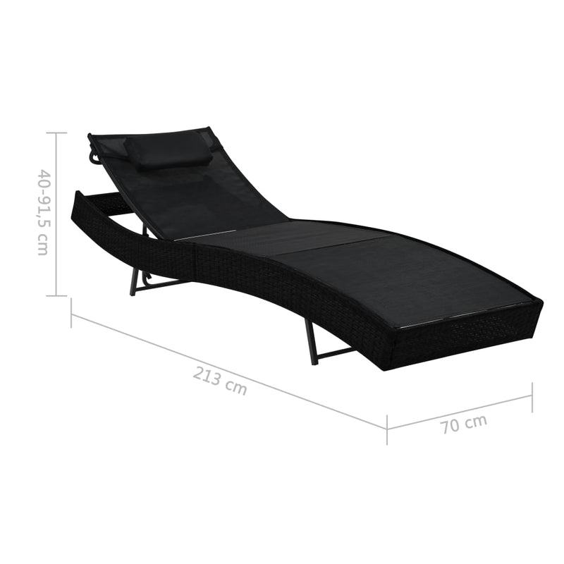 vidaXL 2 db fekete polyrattan és textilén napozóágy asztallal