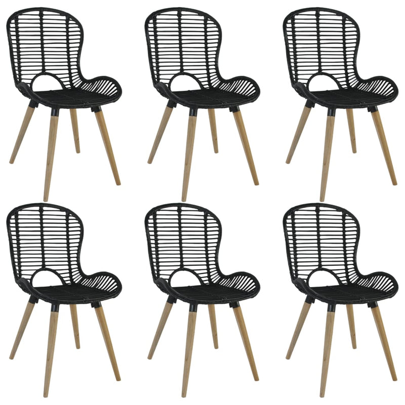 vidaXL 6 db fekete természetes rattan étkezőszék