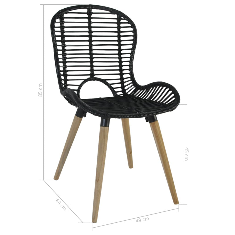 vidaXL 6 db fekete természetes rattan étkezőszék
