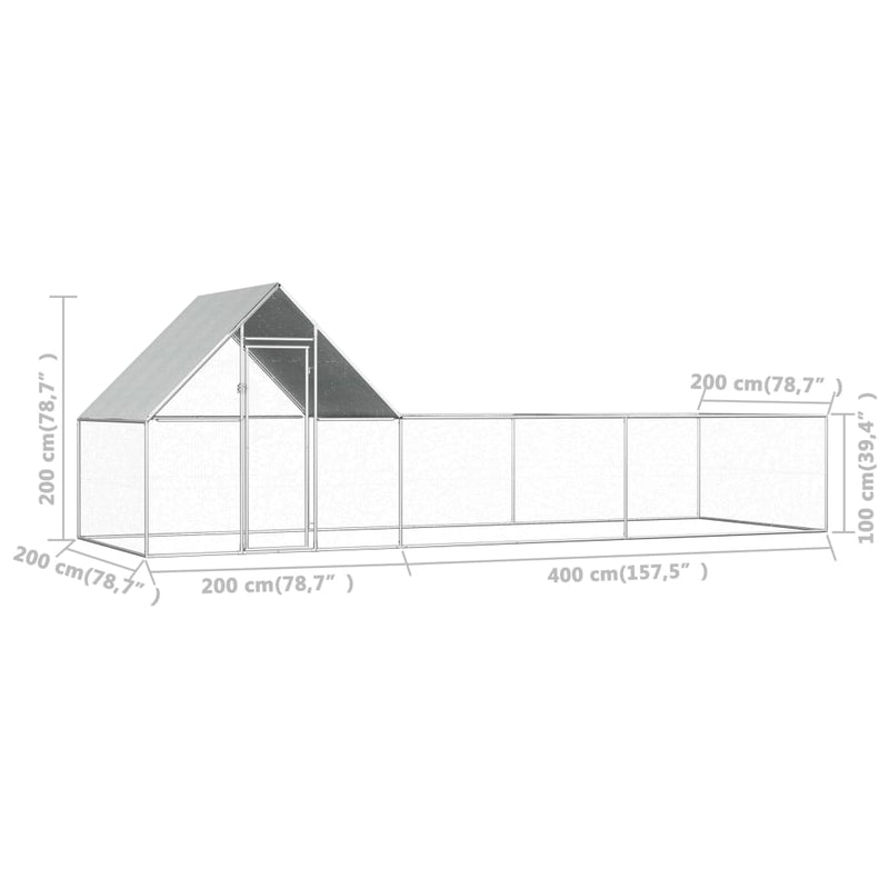vidaXL horganyzott acél tyúkól 6 x 2 x 2 m