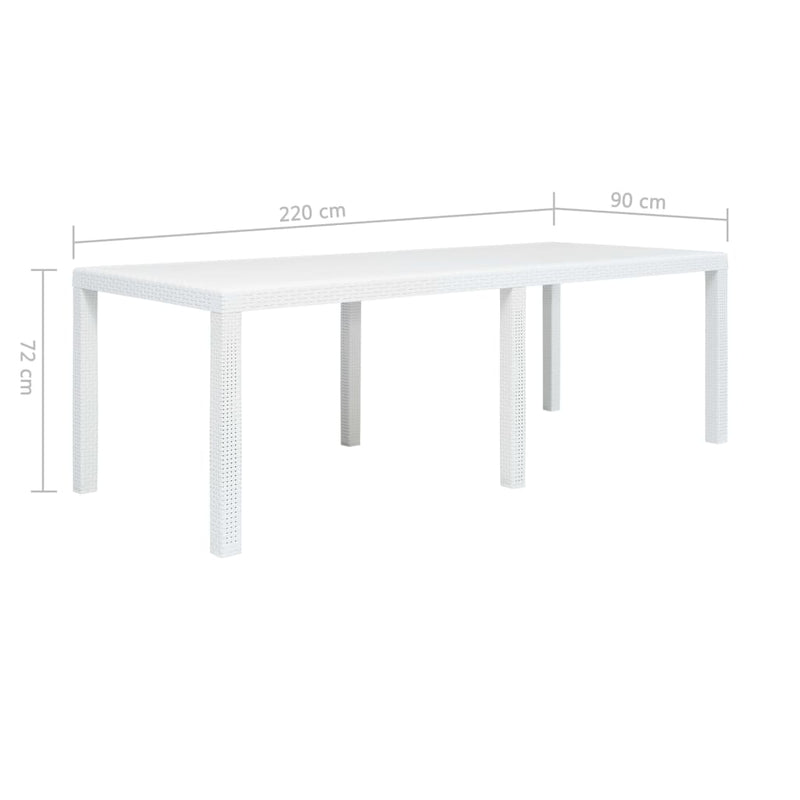 vidaXL fehér rattan hatású műanyag kerti asztal 220 x 90 x 72 cm