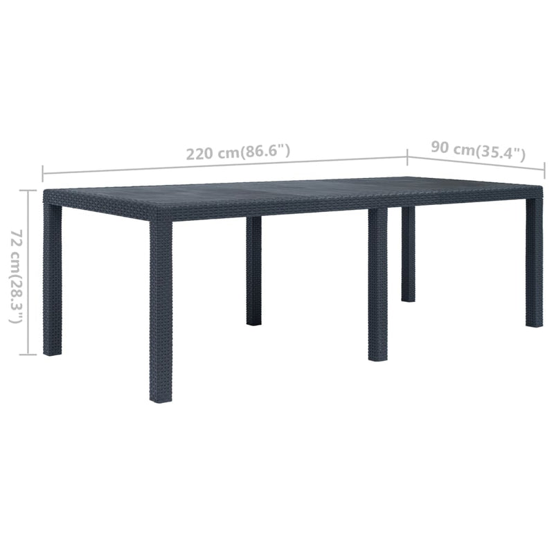 vidaXL antracit rattan hatású műanyag kerti asztal 220 x 90 x 72 cm