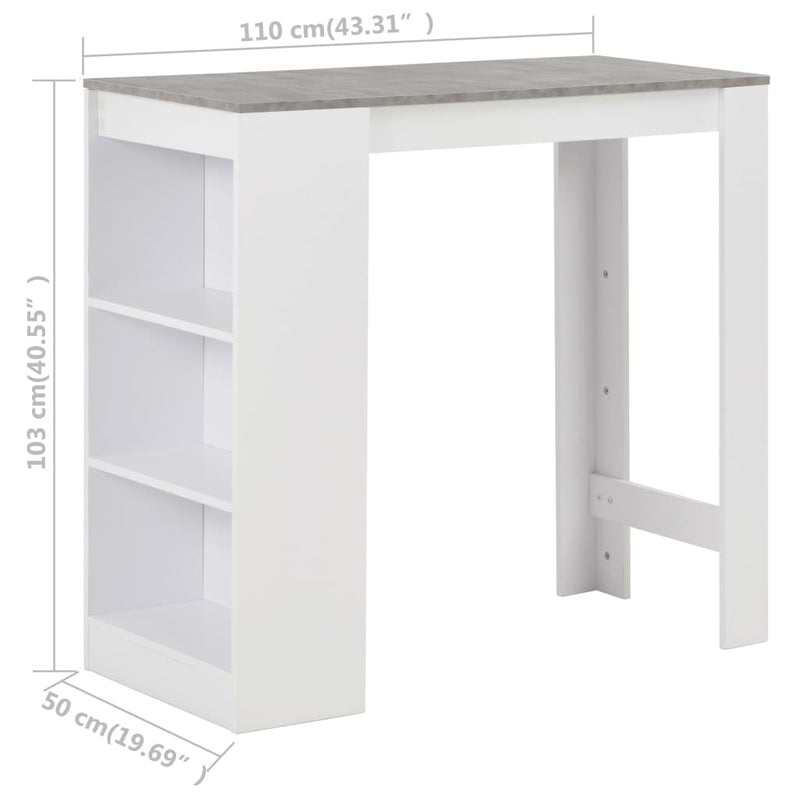 vidaXL fehér bárasztal polccal 110 x 50 x 103 cm