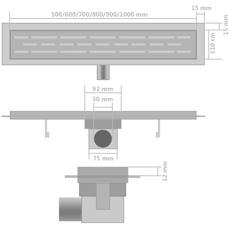 vidaXL 2db lineáris rozsdamentes acél buborék zuhany lefolyó 630x140mm