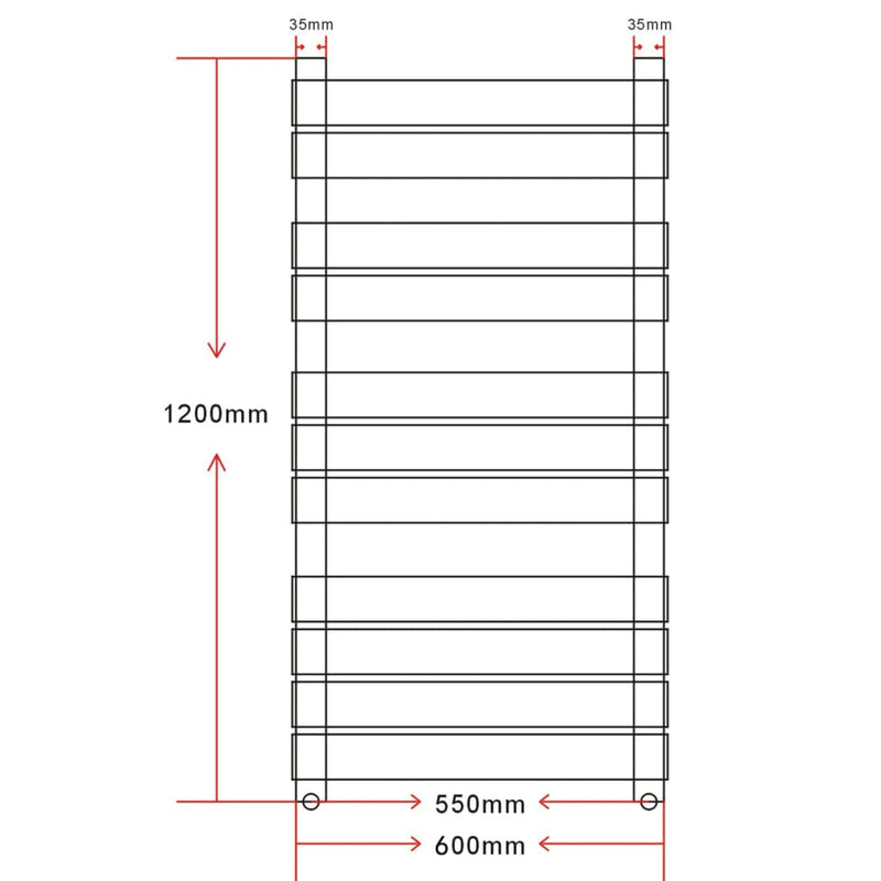 Fürdőszobai egyenes törölközőradiátor központi fűtéssel 600 x 1200 mm
