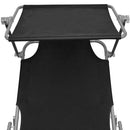 vidaXL fekete acél és szövet összecsukható napozóágy napellenzővel