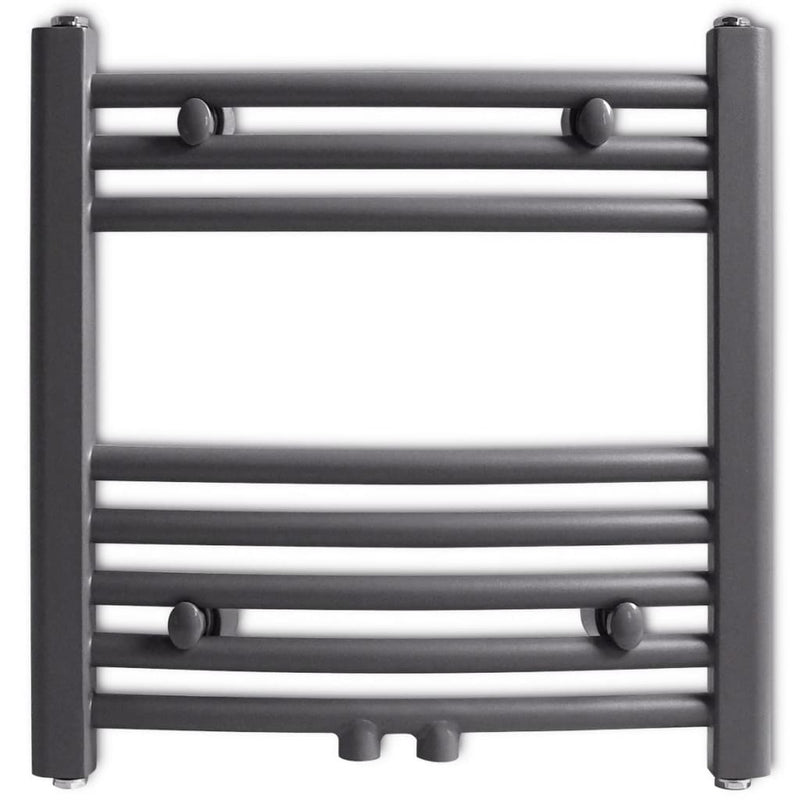 Szürke fürdőszobai íves törölközőtartó központi fűtéssel 480x480 mm