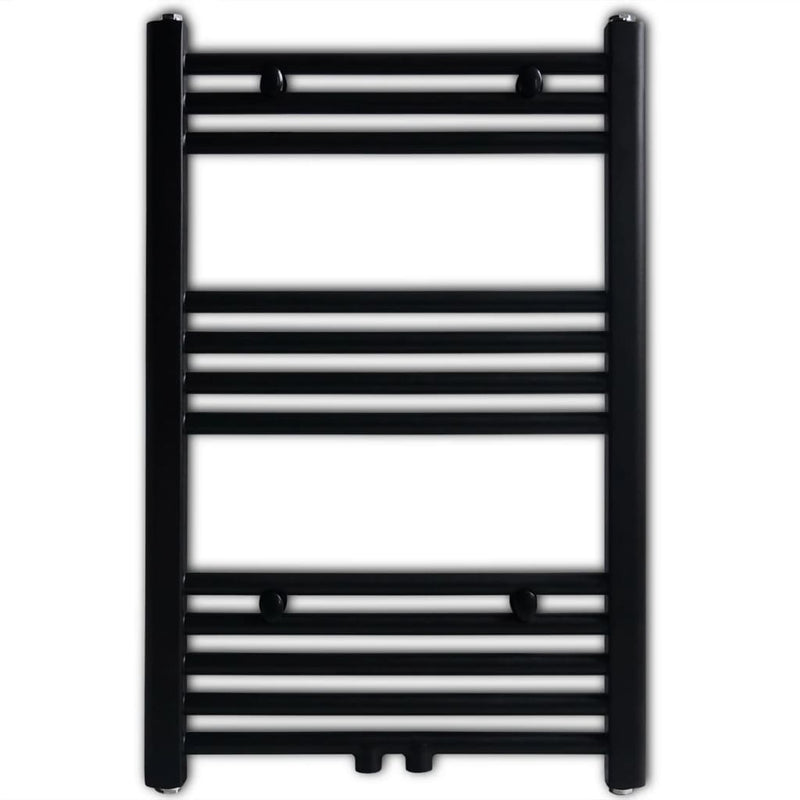 Fekete fürdőszobai egyenes törölközőtartó központi fűtéssel 500x764 mm