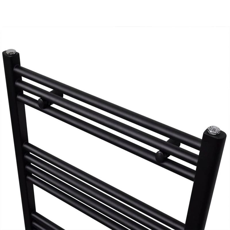 Fekete fürdőszobai egyenes törölközőtartó központi fűtéssel 600x764 mm
