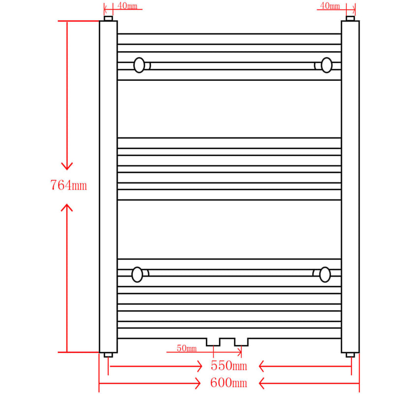 Fekete fürdőszobai egyenes törölközőtartó központi fűtéssel 600x764 mm