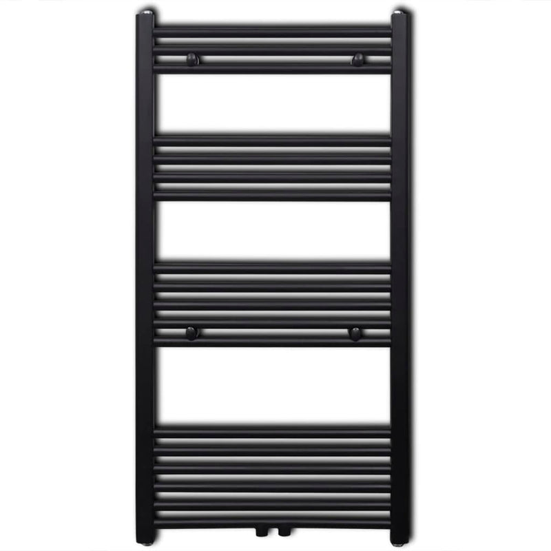 Fekete fürdőszobai egyenes törölközőtartó központi fűtéssel 600x1160mm