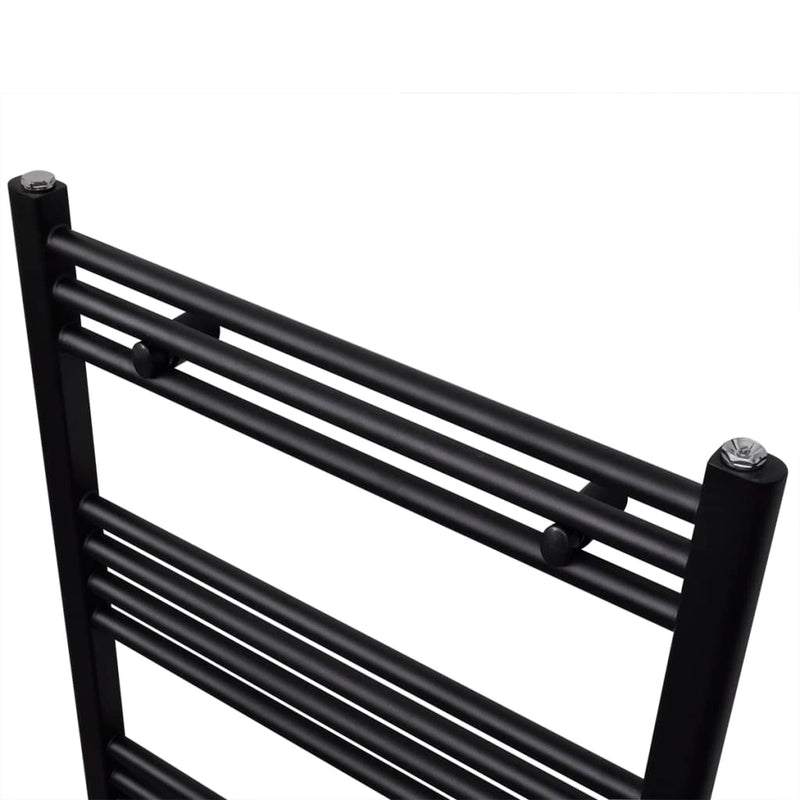 Fekete fürdőszobai egyenes törölközőtartó központi fűtéssel 600x1160mm