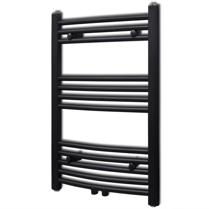 Fekete fürdőszobai íves törölközőtartó központi fűtéssel 500x764 mm