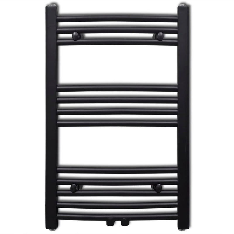 Fekete fürdőszobai íves törölközőtartó központi fűtéssel 500x764 mm