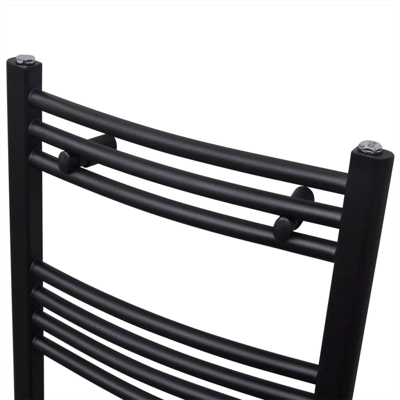 Fekete fürdőszobai íves törölközőtartó központi fűtéssel 500x764 mm