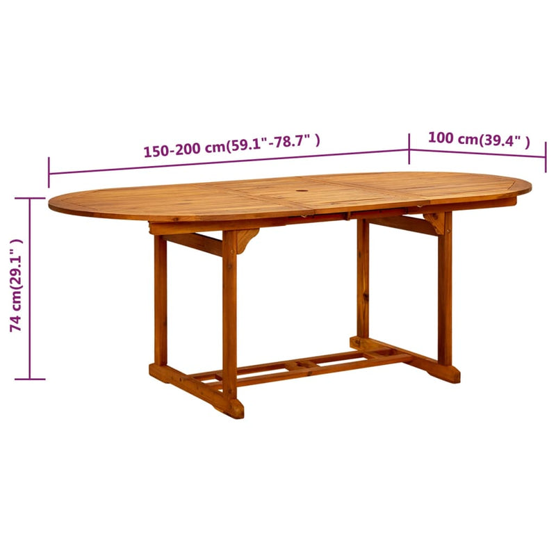 vidaXL tömör akácfa kerti asztal 200 x 100 x 75 cm