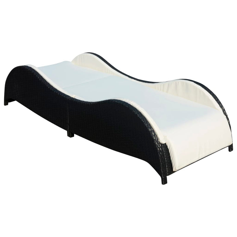 vidaXL fekete polyrattan napozóágy párnával