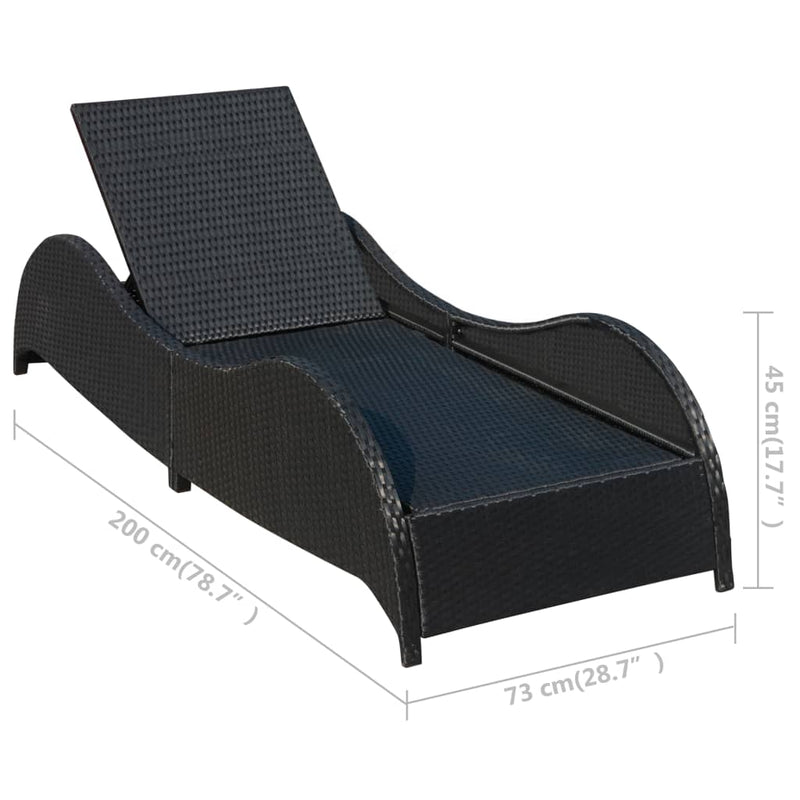 vidaXL fekete polyrattan napozóágy párnával