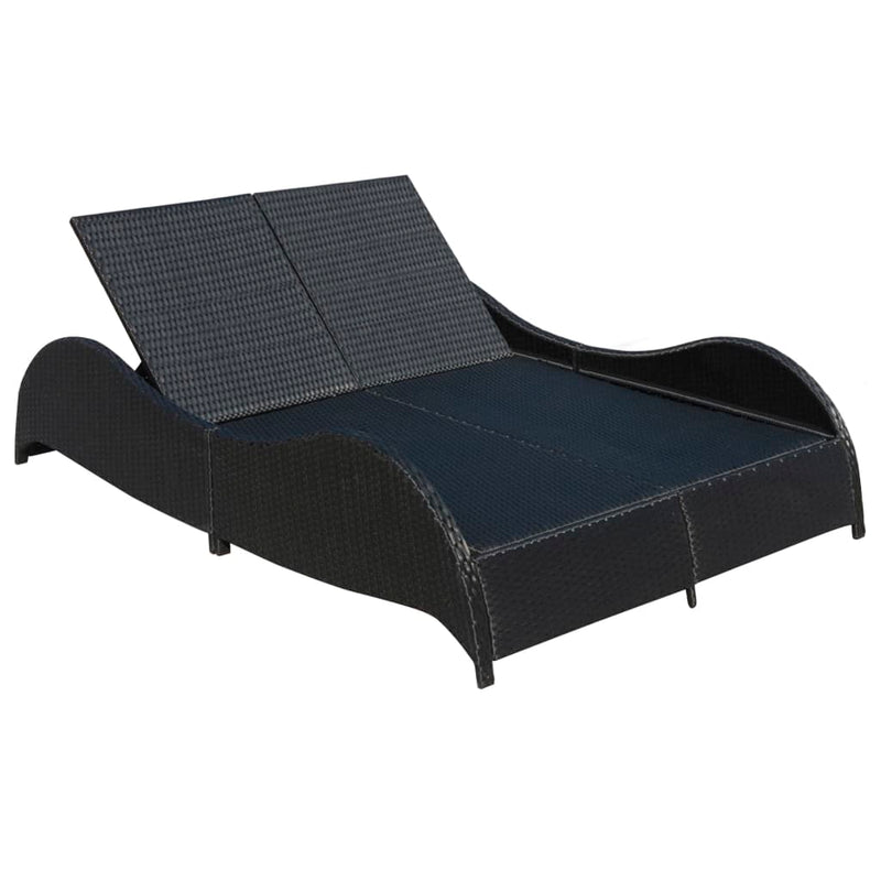vidaXL fekete kétszemélyes polyrattan napozóágy párnával