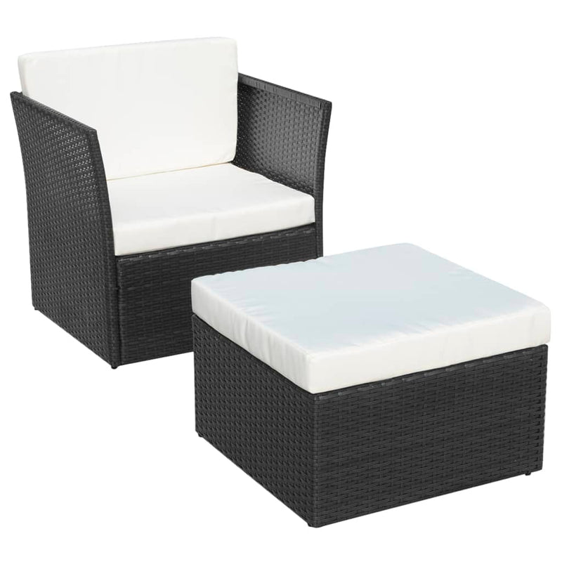 vidaXL fekete kerti polyrattan szék zsámollyal
