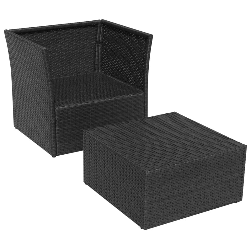 vidaXL fekete kerti polyrattan szék zsámollyal