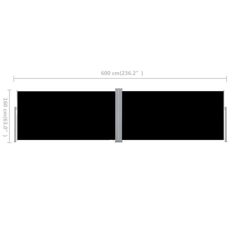 vidaXL fekete behúzható oldalsó napellenző 160 x 600 cm
