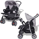 vidaXL szürke és fekete acél ikerbabakocsi