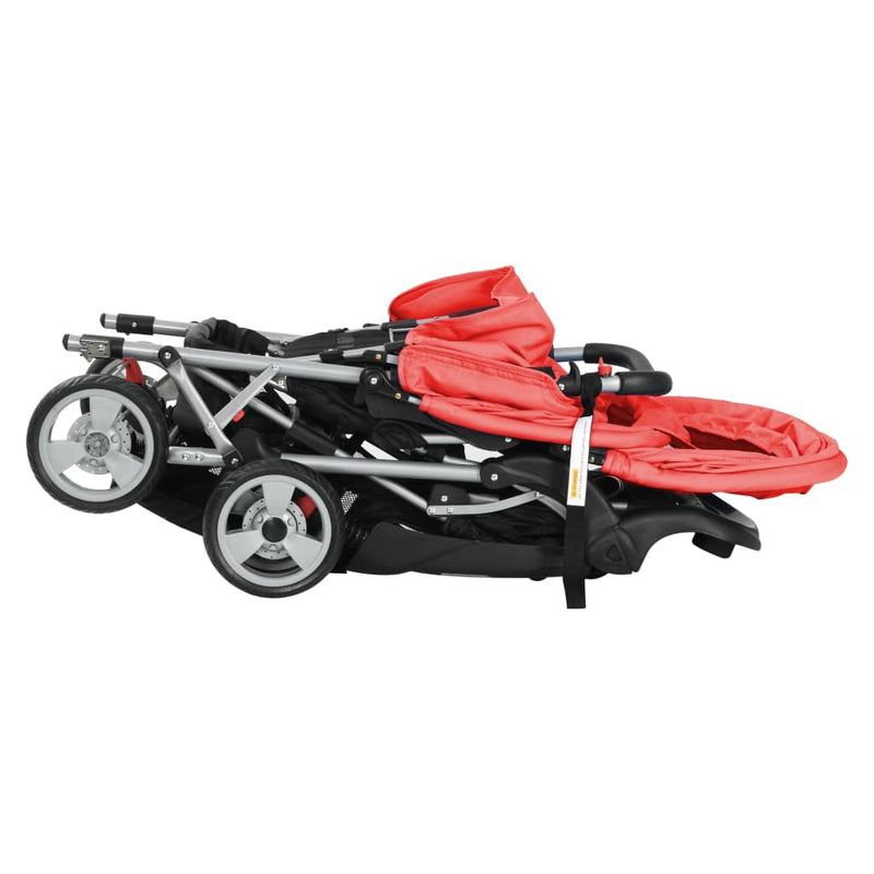 vidaXL acél piros és fekete tandem babakocsi