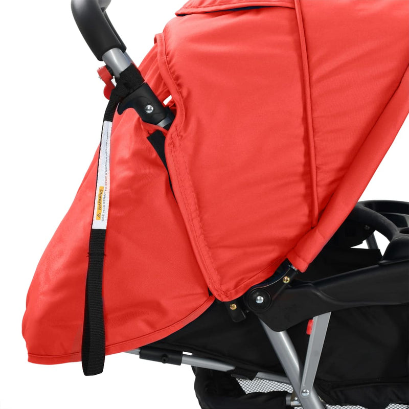 vidaXL acél piros és fekete tandem babakocsi