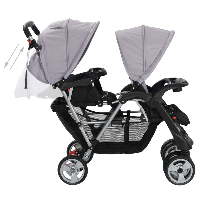 vidaXL acél szürke és fekete tandem babakocsi