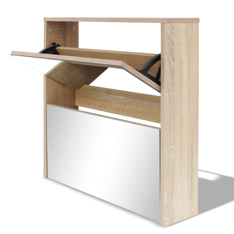 vidaXL 2 szintes tölgyfa cipőszekrény tükörrel 63 x 17 x 67 cm