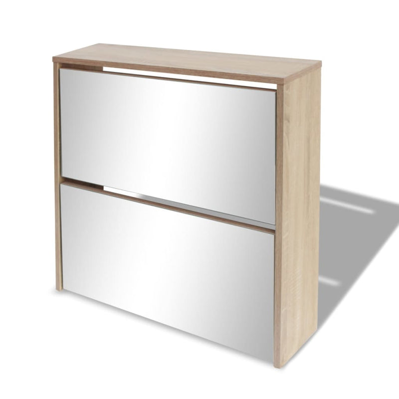 vidaXL 2 szintes tölgyfa cipőszekrény tükörrel 63 x 17 x 67 cm