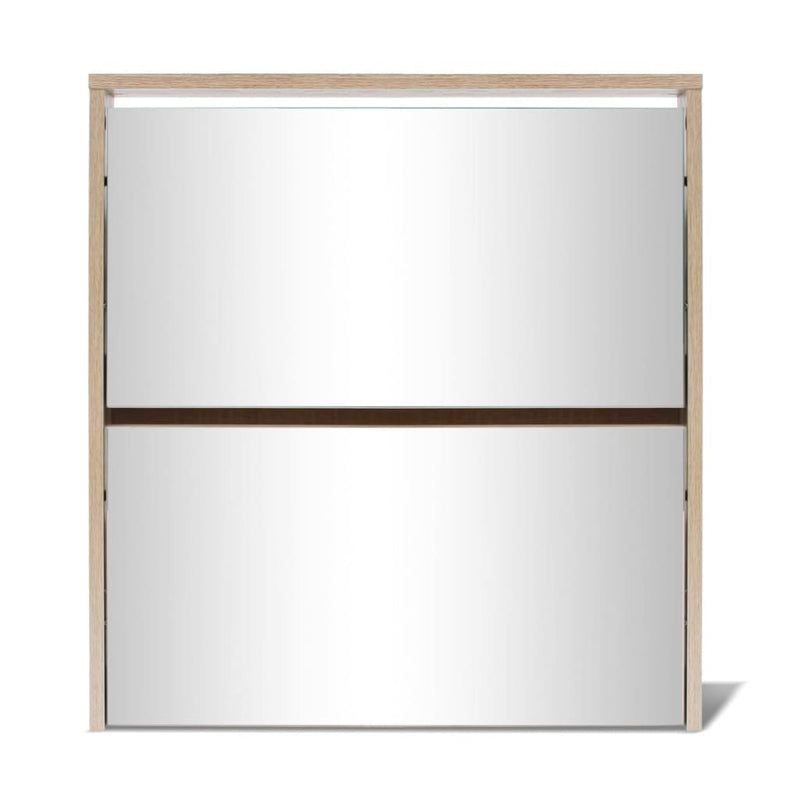 vidaXL 2 szintes tölgyfa cipőszekrény tükörrel 63 x 17 x 67 cm