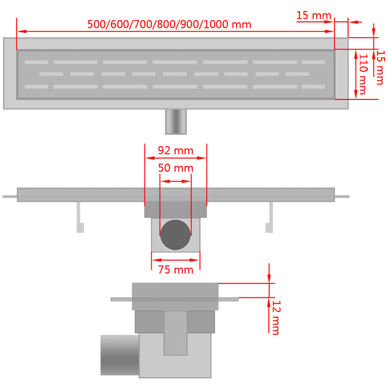 vidaXL pöttyös rozsdamentes acél zuhany lefolyóvezeték 930 x 140 mm
