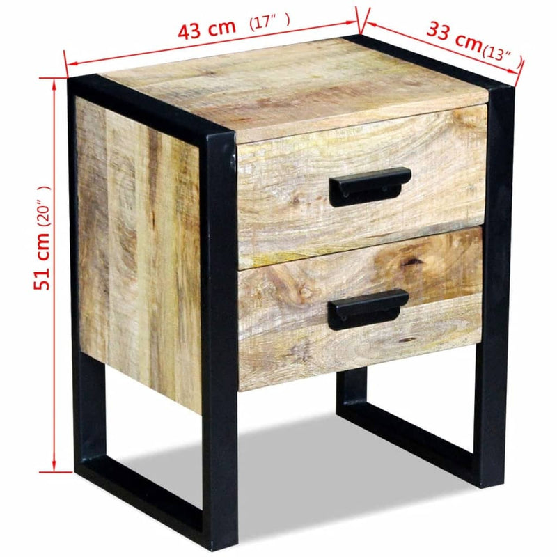 vidaXL 43x33x51 cm 2 fiókos tömör mangófa kis asztal