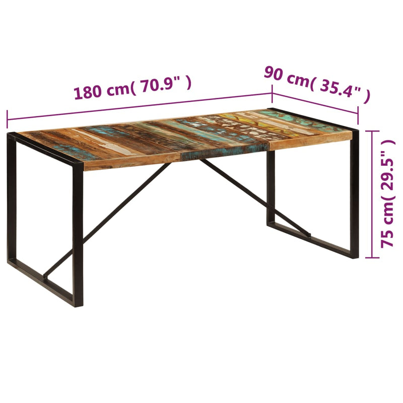 vidaXL tömör újrahasznosított fa étkezőasztal 180 x 90 x 75 cm