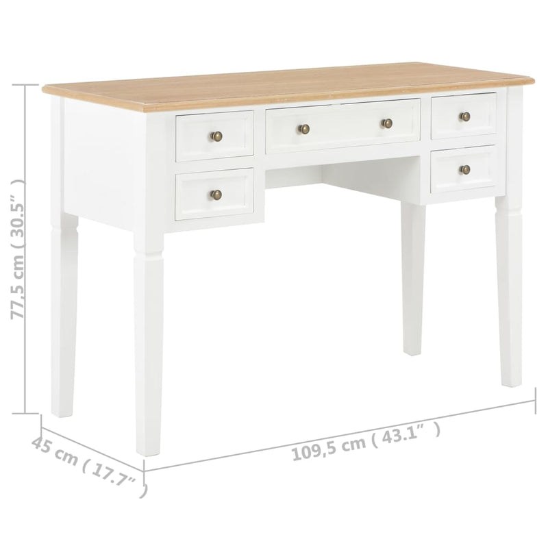 vidaXL fehér fa íróasztal 109,5 x 45 x 77,5 cm