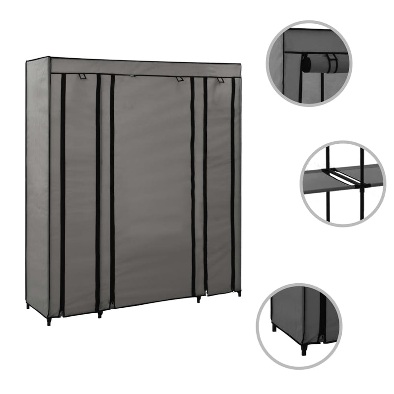 vidaXL szürke szövet ruhásszekrény tárolórekeszekkel 150 x 45 x 176 cm