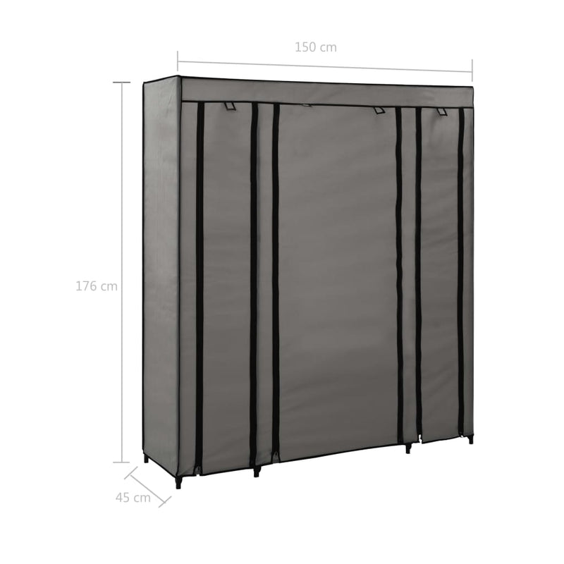 vidaXL szürke szövet ruhásszekrény tárolórekeszekkel 150 x 45 x 176 cm