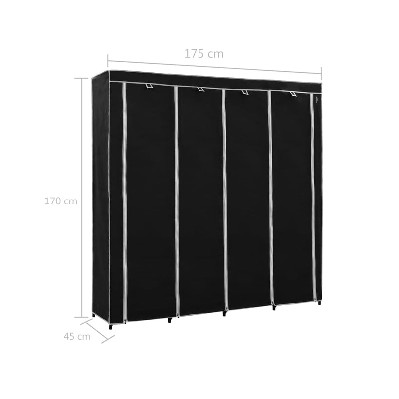 vidaXL fekete ruhásszekrény 4 tárolórekesszel 175 x 45 x 170 cm