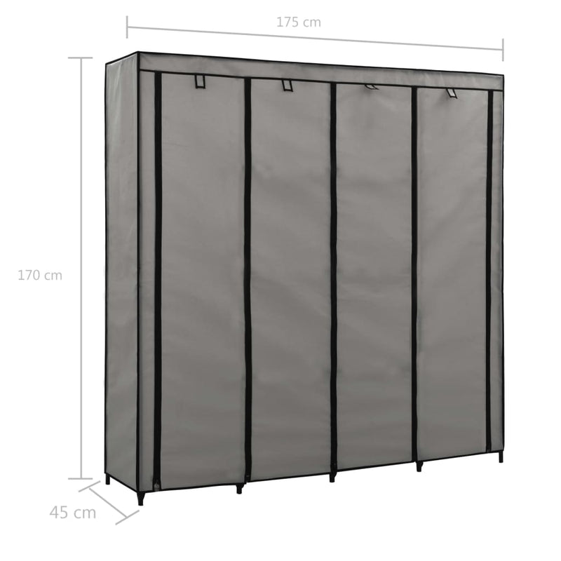 vidaXL szürke ruhásszekrény 4 tárolórekesszel 175 x 45 x 170 cm