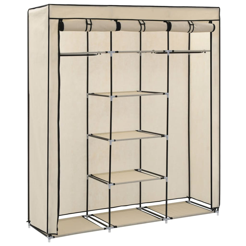 vidaXL krém szövet ruhásszekrény rekeszekkel és rudakkal 150x45x175 cm