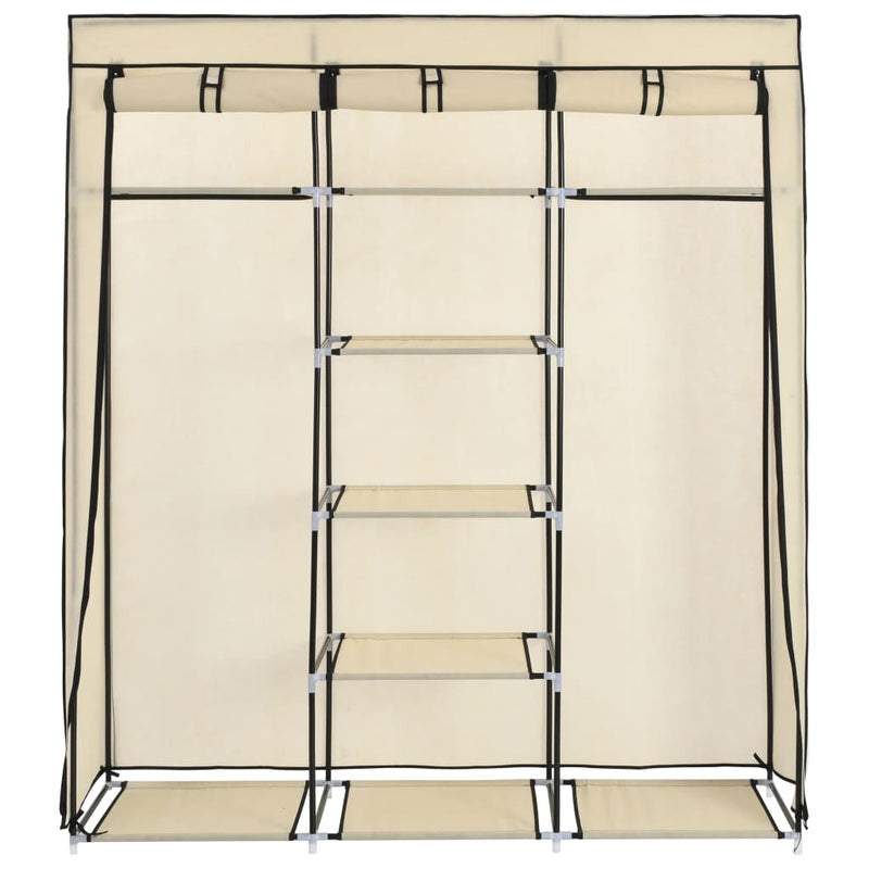 vidaXL krém szövet ruhásszekrény rekeszekkel és rudakkal 150x45x175 cm