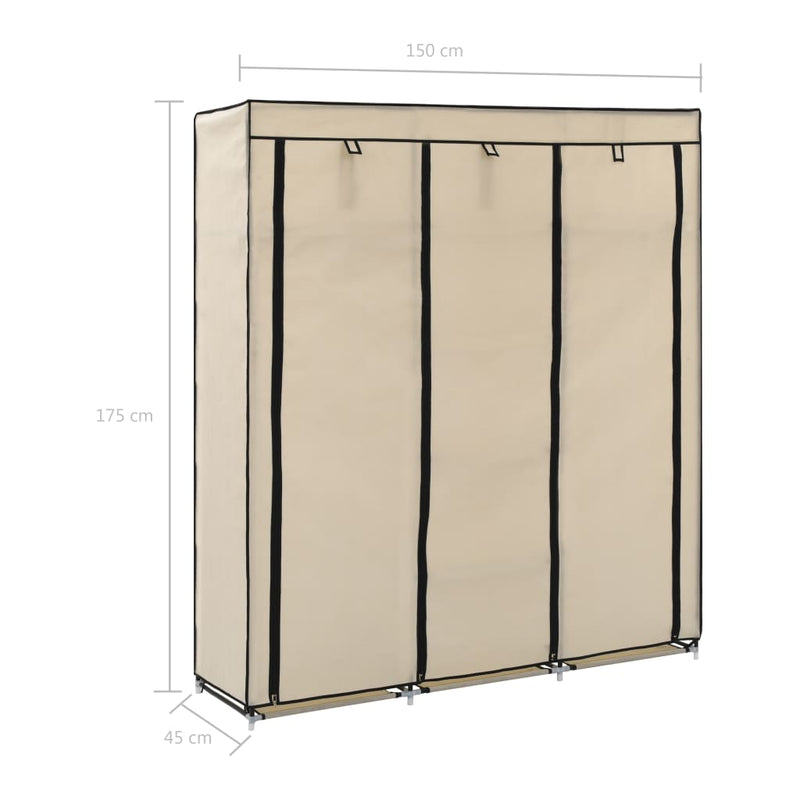 vidaXL krém szövet ruhásszekrény rekeszekkel és rudakkal 150x45x175 cm