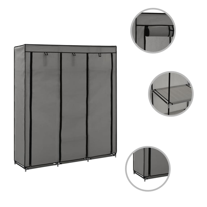 vidaXL szürke szövet ruhaszekrény rekeszekkel és rudakkal 150x45x175cm